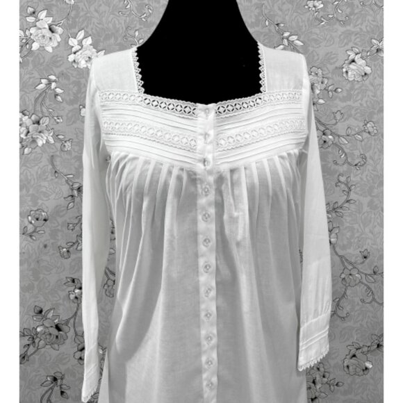 SoieRose SR-1212 Victorian Cotton Nightgown – Long Sleeve Front-Button Elegance - Picture 5 of 9